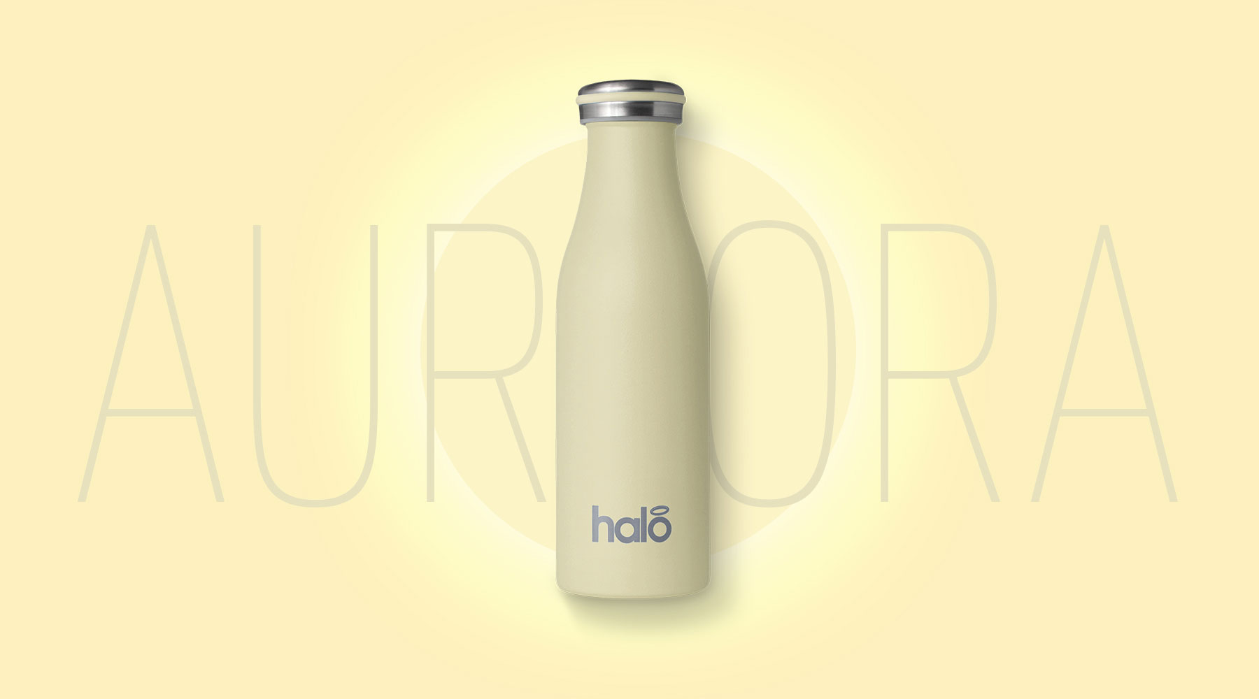 Halo Bottle 500ml yellow steel bottle with aurora.