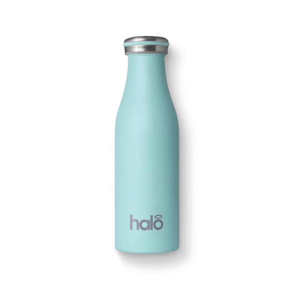 Halo Bottle 500ml green reusable stainless steel water bottle.