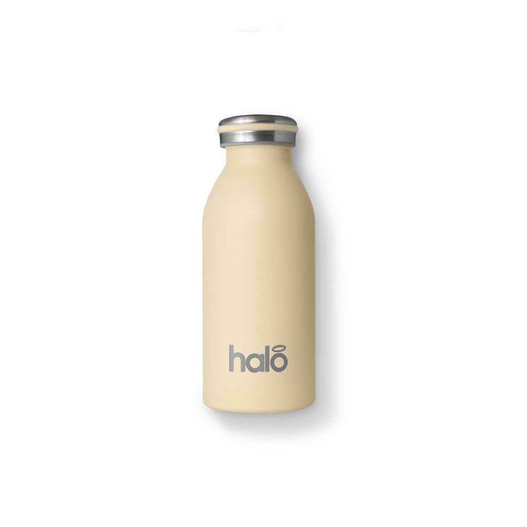 Halo Bottle 350ml yellow reusable stainless steel water bottle.