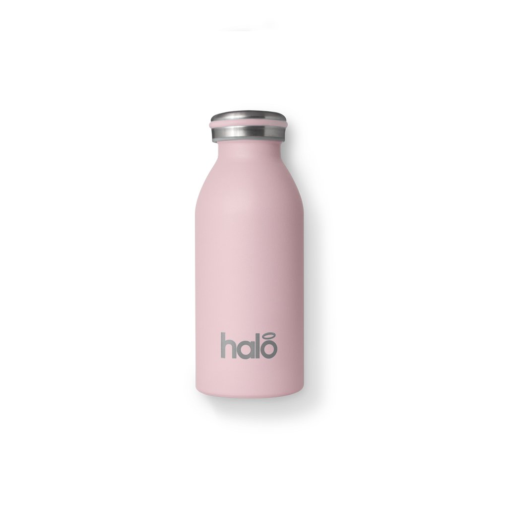 Halo Bottle 350ml pink reusable stainless steel water bottle.